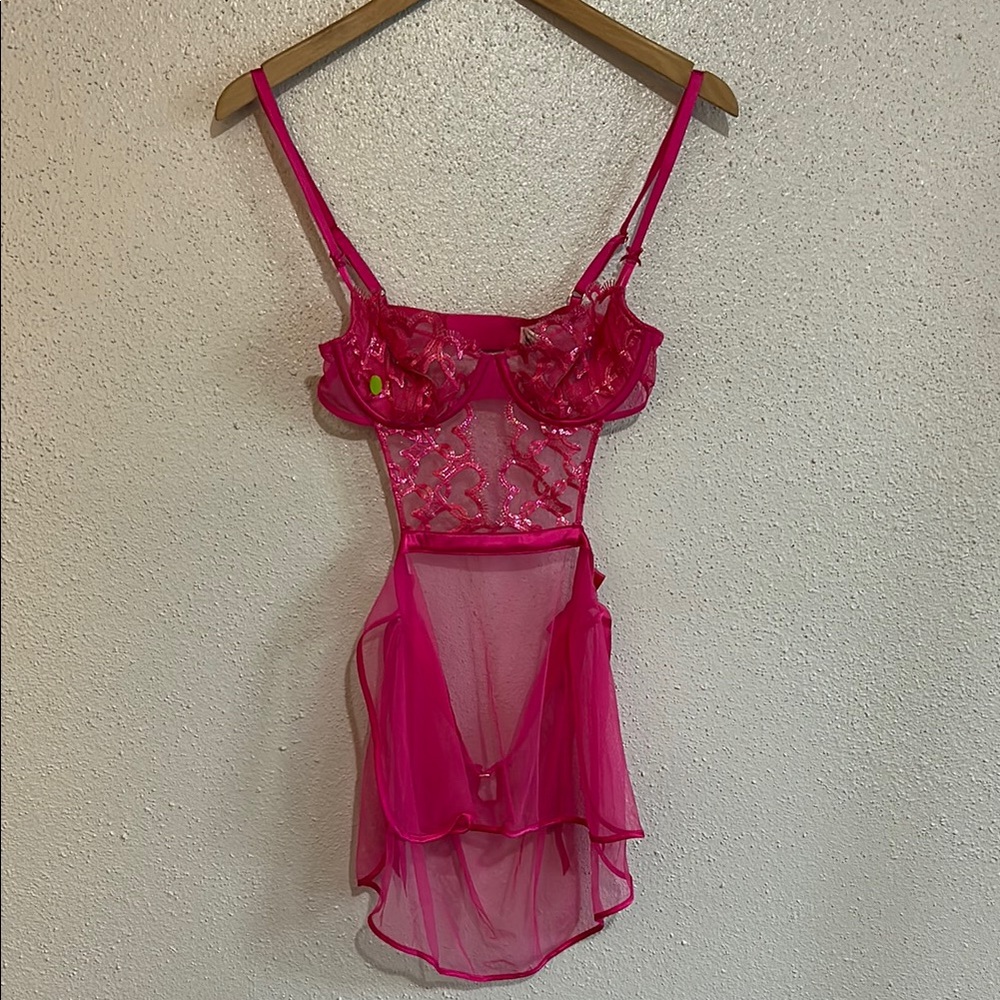 Victoria Secret Elegant Pink Lace Lingerie One Piece Size Small
